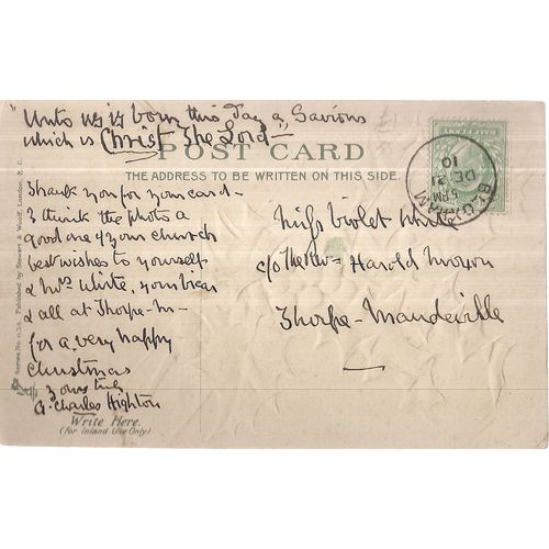 A JOYFUL CHRISTMAS used antique postcard by Stewart & woolf 1910 postmark =