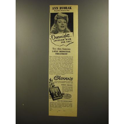 1945 Glover's Mange Medicine Ad - Ann Dvorak