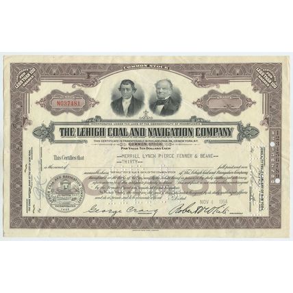 Lehigh Coal & Navigation Company 30 Shares 1954 Stock/Share Certificate Merrill