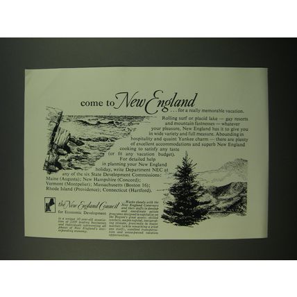 1955 The New England Council for Economic Development Ad - Come to New England