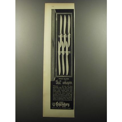 1956 Gerber Legendary Steak Blades Advertisement - Steak Blades that whisper