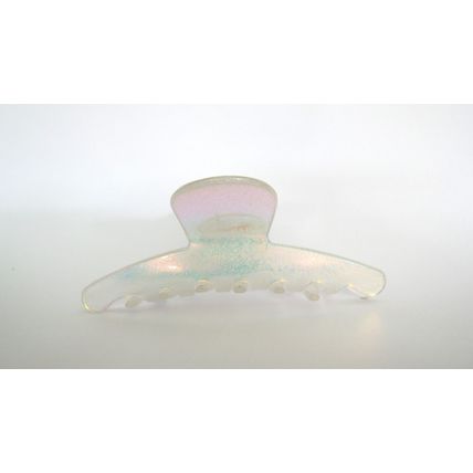 Clear frosted white spotted Iridescent hair claw clip for fine thin hair