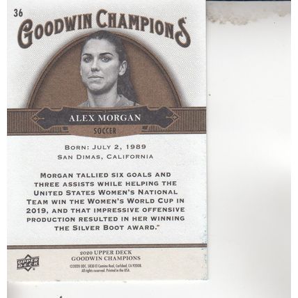 ALEX MORGAN 2020 AUTOGRAPHED USA OLYMPIC GOLD MEDAL SOCCER TEAM CHAMPION PLAYER