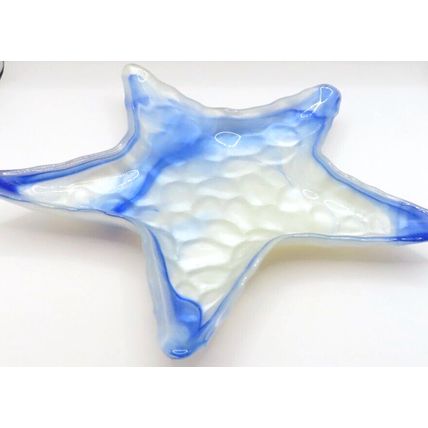 Star Shaped Glass Plate Fluted Blue & White 3 CM Gift Home Decor Decoration