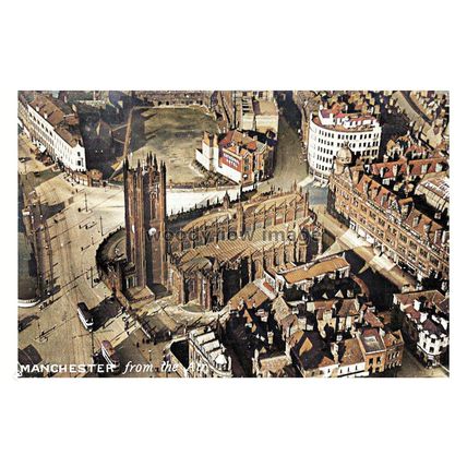 ptc7348 - Lancs - Early aerial view of Manchester Cathedral & City - print 6x4
