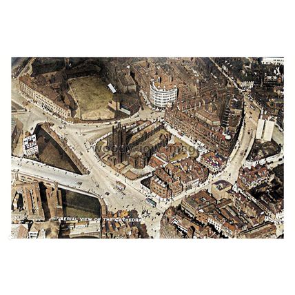 ptc7347 - Lancs - Early aerial view of Manchester Cathedral & City - print 6x4
