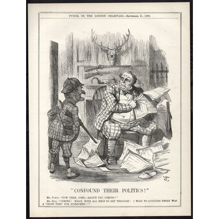 CONFOUND THEIR POLITICS 1889 Sir John Tenniel - Joseph Swain PUNCH CARTOON PAGE