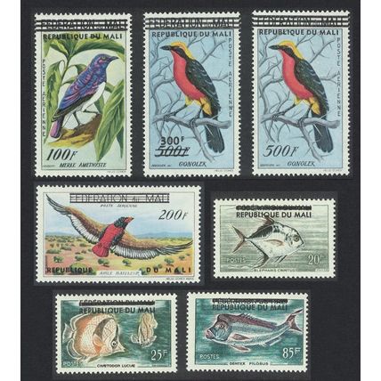 Mali Birds Fish Ovpted 'REPUBLIQUE DU MALI' 7v COMPLETE 1960 MNH SG#14-20