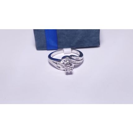 Estate 1/3ctw Natural Rd/Bg Diamond channel swirl 10Kt WG Engagement Ring #22298