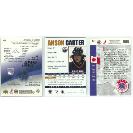 Anson Carter 9x card lot incl Jersey, Insert