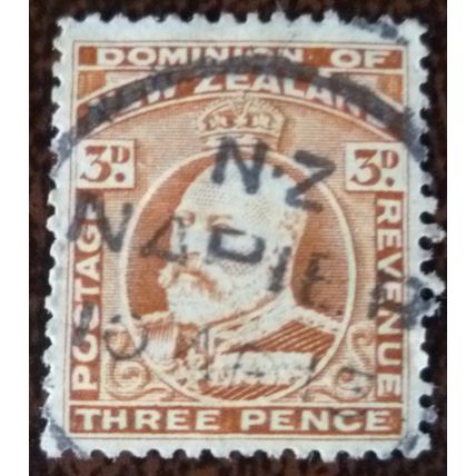 New Zealand 1907 King Edward VII 3d used stamp SG389 Napier