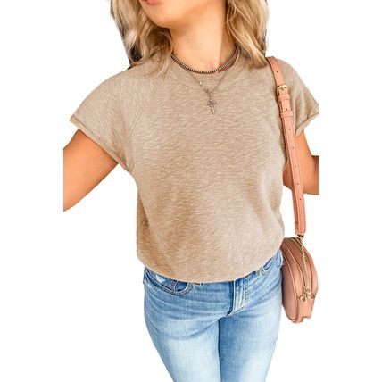 Smoke Gray Ribbed Raglan Short Sleeve Sweater