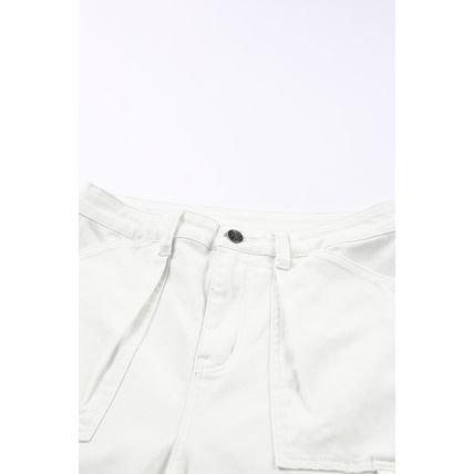 White High Waist Straight Leg Cargo Pants with Pockets