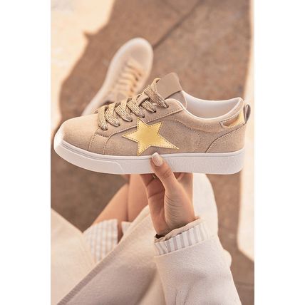 Buckskin Star Glitter Patchwork Lace-up Sneakers