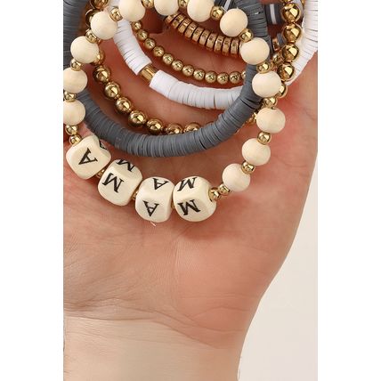 Gray MAMA Beaded Multi Layered Bracelet