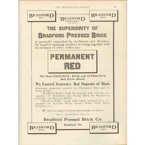 bradford pressed brick company 1912 superior permanent red vintage ad