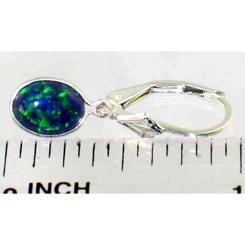 Created Blue/Green Opal, 925 Sterling Silver Leverback Earrings, SE001