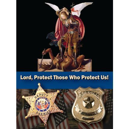 Rosary, St. Michael Medal blue beaded rosary with a Police officer prayer card