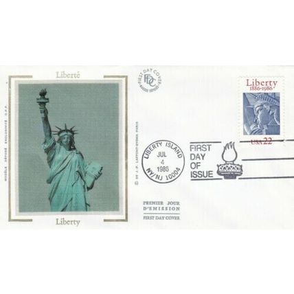 United States 1986 Liberty Island Silk FDC Liberty Island cancel Unaddressed VGC