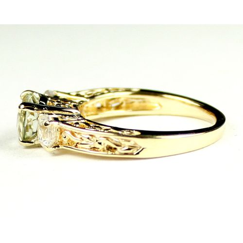 Green Amethyst (Prasiolite), w/ 2 Accents, 10KY Gold Ring, R254