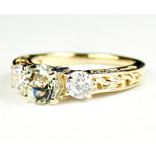 Green Amethyst (Prasiolite), w/ 2 Accents, 10KY Gold Ring, R254
