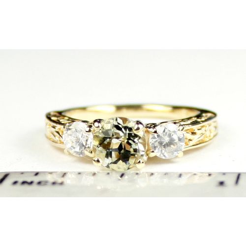 Green Amethyst (Prasiolite), w/ 2 Accents, 10KY Gold Ring, R254