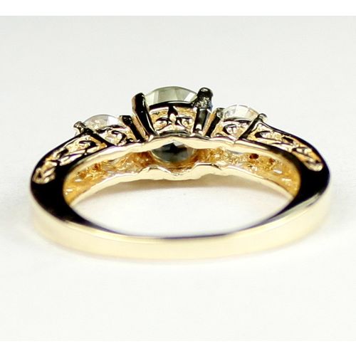 Green Amethyst (Prasiolite), w/ 2 Accents, 10KY Gold Ring, R254