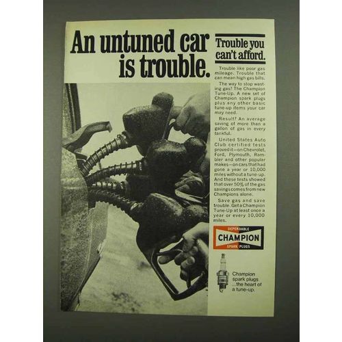 1968 Champion Spark Plugs Ad - Untuned Car