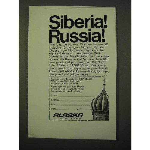 1971 Alaska Airlines Ad - Siberia! Russia!