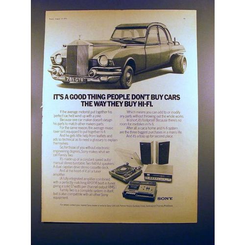 1973 Sony Family Two Hi-Fi System Ad - Don't Buy Cars