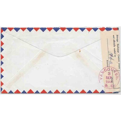 Canada War Issue 1944 Military MPO 1117, Air Mail CENSORED in Vancovuer BC