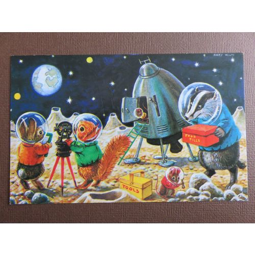 Medici, Artist Signed, Racey Helps, Landing On The Moon, PK341 Novelty Postcard