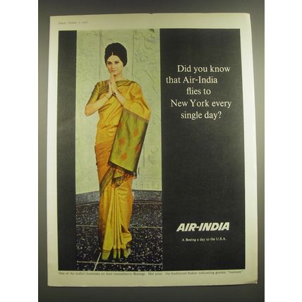 1965 Air-India Airlines Ad - Did you know that Air-India flies to New York