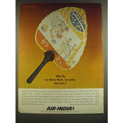 1965 Air-India Airlines Ad - We fly to New York, so why the fan?