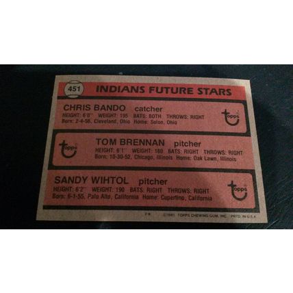 1981 Topps Card # 451 Cleveland Indians Future Stars Very Good-Excellent (4)