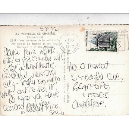 Chartres Cathedrale France Postcard 1972 used VGC