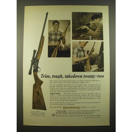 1967 Browning Grade I .22 Caliber Automatic Rifle Ad - Trim, Tough, takedown