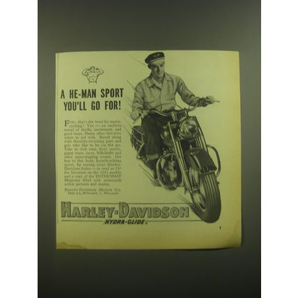 1952 Harley-Davidson Hydra-Glide Motorcycle Ad - A He-Man sport you'll go for