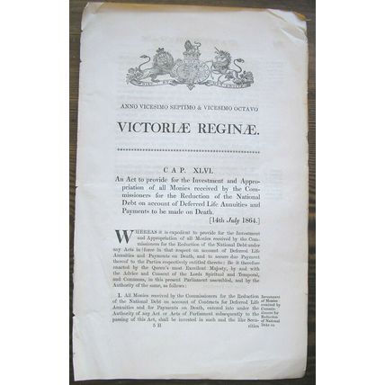1864 Act of Parliament: Deferred Life Annuities