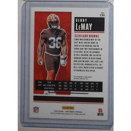 2020 Panini Contenders BENNY LEMAY (Cleveland Browns) Rookie Ticket AUTO #296