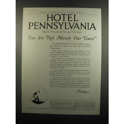 1920 Hotel Pennsylvania Ad - You are not merely our guest
