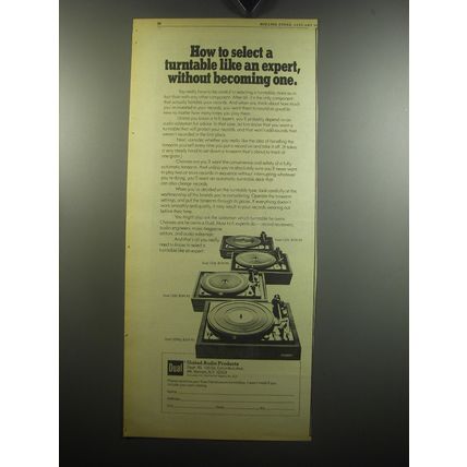1975 Dual Turntables Ad - 1225, 1226, 1228, 1229Q - How to select a turntable