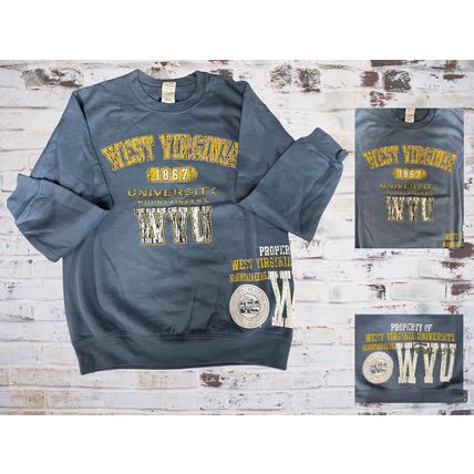 West Virginia Mountaineers University 1867 Crewneck, Indigo Blue