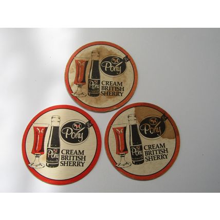 PONY 1981 Cream British Sherry - DARTS WORLD PROMO Beer Mats Set of 3 (Spirits)