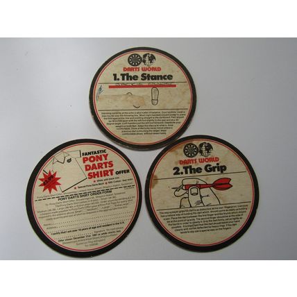 PONY 1981 Cream British Sherry - DARTS WORLD PROMO Beer Mats Set of 3 (Spirits)