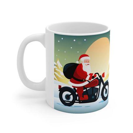Moonlight Motorcycling Santa 11 oz Ceramic Mug Package Delivery Wrap-a-round #3