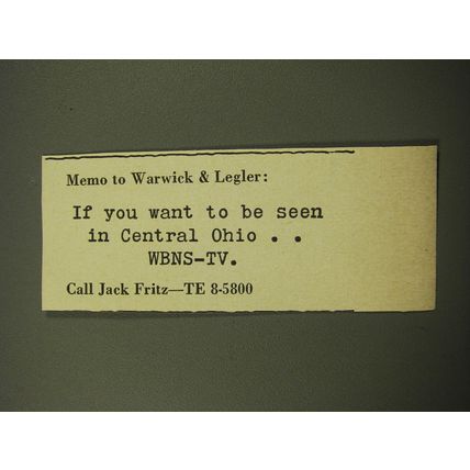 1959 WBNS-TV TV Station Advertisement - Memo to Warwick & Leghler