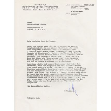 Helmut Wachter Austrian Pharmacist Physician Hand Signed letter