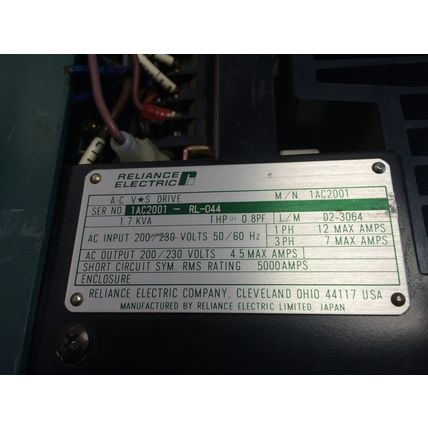 RELIANCE ELECTRIC AC VS DRIVE 1HP 1.7KVA 1AC2001,BY