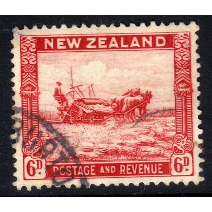 New Zealand 1935 - 36 KGV 6d Scarlet used SG 564 p13 1/2Ðx14 ( D596 )